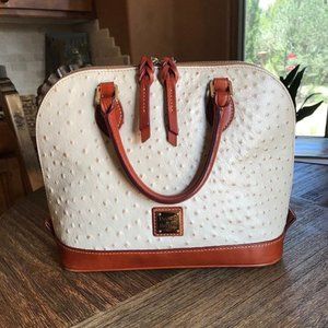 Dooney & Bourke Leather Handbag Purse Zip Zip White Brown Ostrich New w/o Tags